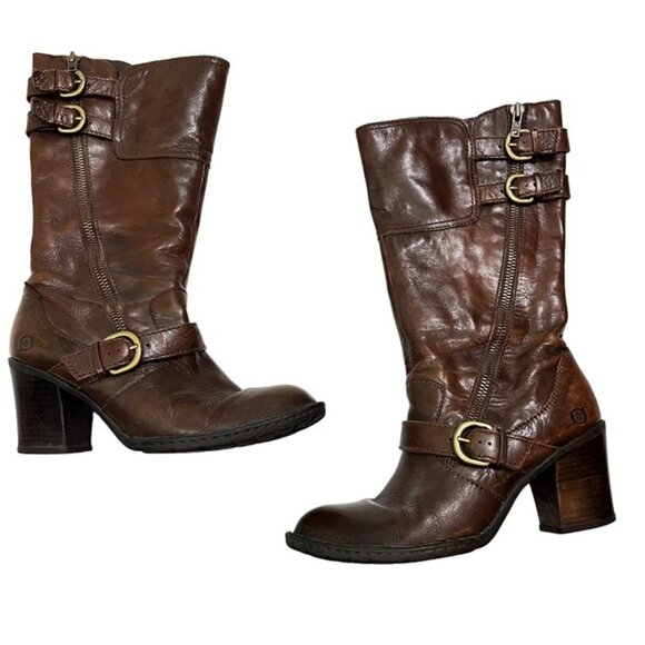 Born boots women's 40.5 US 9 brown leather Treddy buckle zipper moto style - Picture 1 of 12